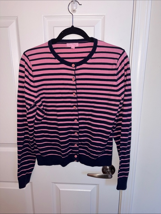 Lilly Pulitzer Sweaters - Lilly Pulitzer Striped Pink and Navy Crewneck Cardigan Sweater